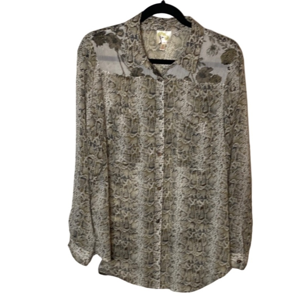 Fig and Flower Off-white, Brown Black Button Down Shirt Notched Collar. Sz L.